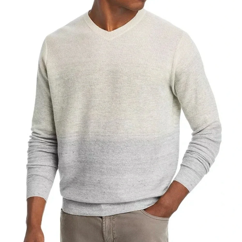 PETER MILLAR Men XXL Crown Crafted Camden Wool Cashmere Linen Gray Cream Sweater